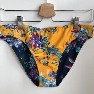 Jessica Simpson Reversible Floral Bikini Bottom Poly Blend Blue Yellow Sz L NWT